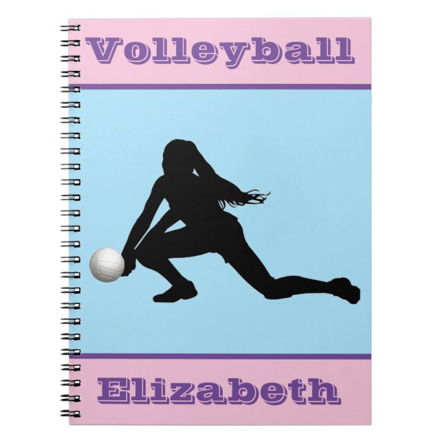 Girls Volleyball Pink, Blue, Purple Notebook (Front)