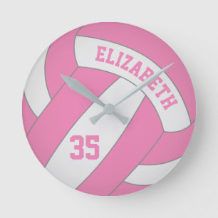 Girl's volleyball pink or ANY colour Round Clock