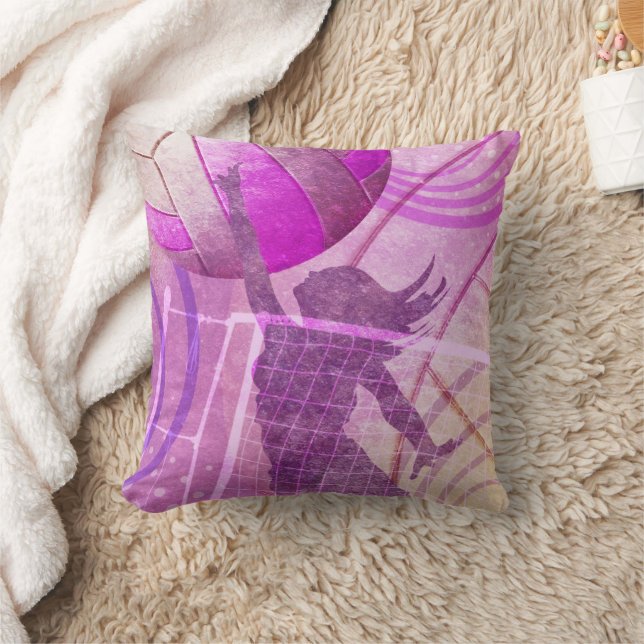 Girls Volleyball Player at Net Cushion (Blanket)