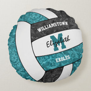 Girls volleyball room teal black team colours round cushion