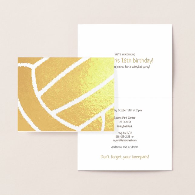Girl's volleyball sports related birthday gold foil card (Display)
