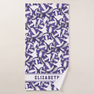 Girls volleyballs pattern personalised purple bath towel set