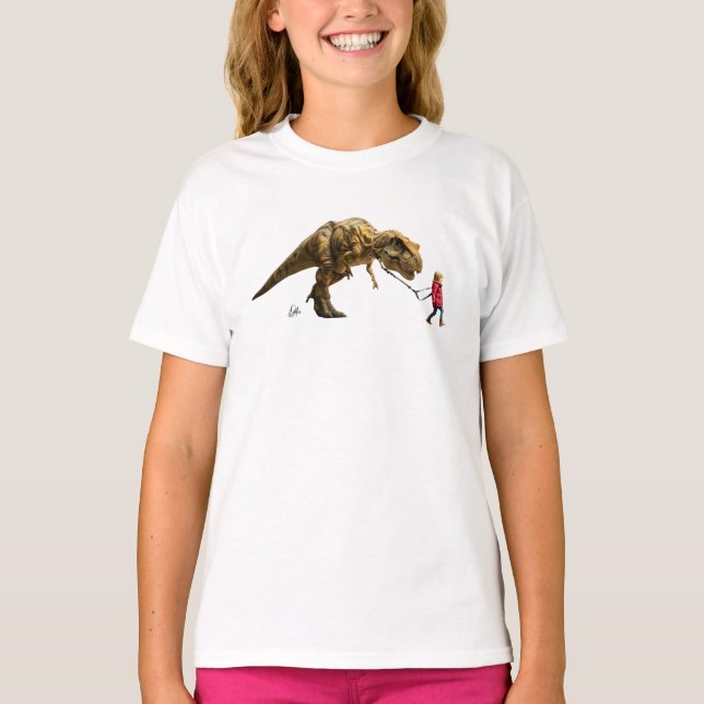  Girls' Walking My Dinosaur T-Shirt (Front)
