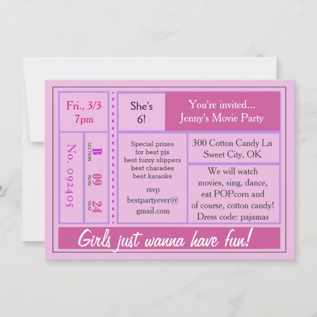 Girls Wanna Have Fun Movie Invite (Front)