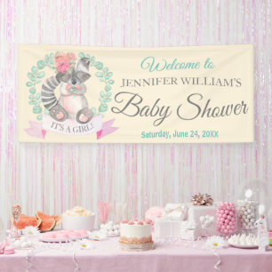 Girls Watercolor Baby Racoon Baby Shower Banner