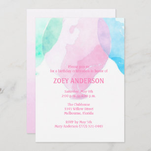 Girl's Watercolor Balloon Birthday Party Invite