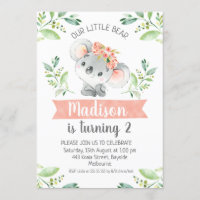 Girls Watercolor Koala Bear Birthday Invitation