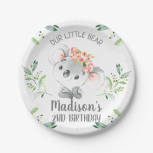 Girls Watercolor Koala Bear Birthday Paper Plate