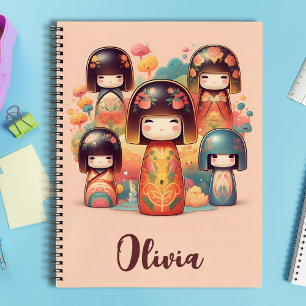 Girls' Watercolor Kokeshi Dolls Notebook