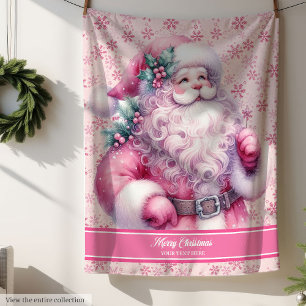 Girls Watercolor Pink Santa Blanket Pinkmas
