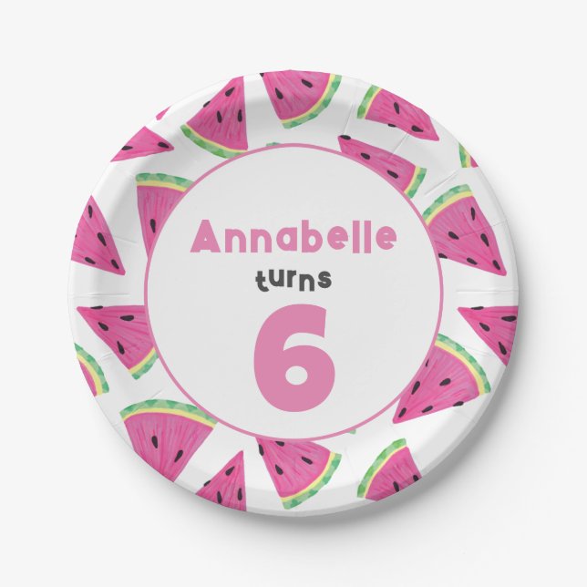 Girls Watermelon Birthday Party Paper Plate (Front)