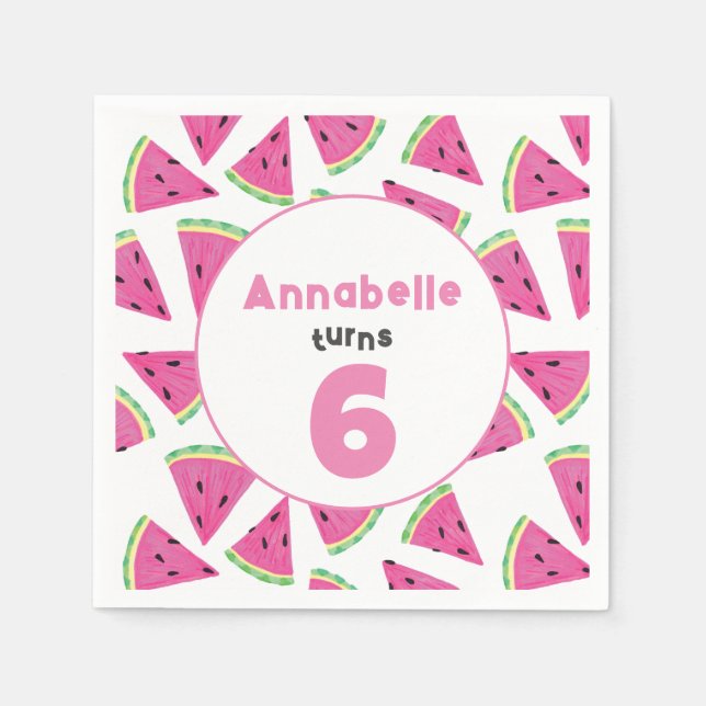 Girls Watermelon Birthday Party Paper Plates Napkin (Front)