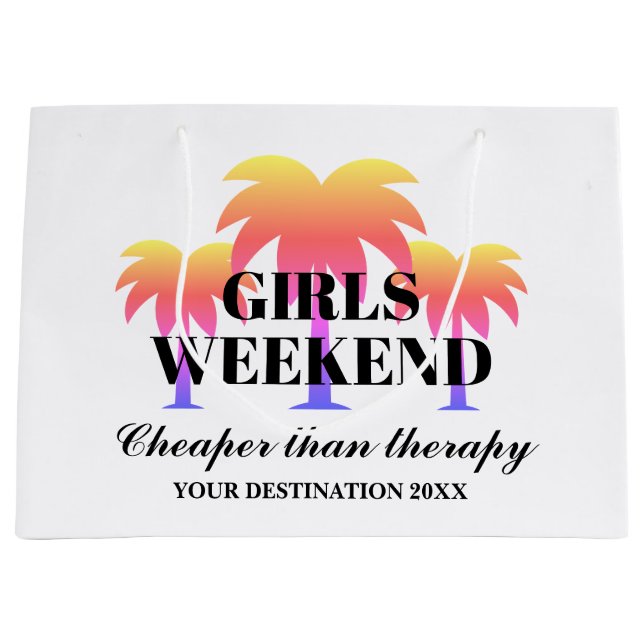 Girls weekend away trip tropical palm tree custom large gift bag (Front)