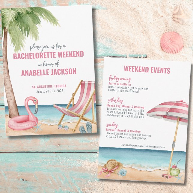 Girls Weekend Beach Bachelorette Invitation (Watercolor Beach Destination Bachelorette Weekend Invitation)