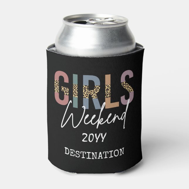Girls Weekend Cheetah Print Girls trip getaway Can Cooler (Can Front)