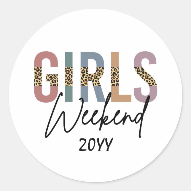 Girls Weekend Cheetah Print Girls trip getaway Classic Round Sticker (Front)