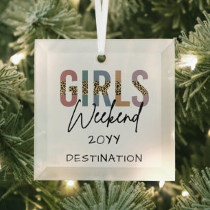 Girls Weekend Cheetah Print Girls trip getaway Glass Tree Decoration