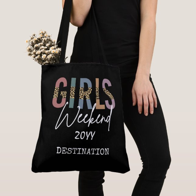 Girls Weekend Cheetah Print Girls trip getaway Tote Bag (Close Up)