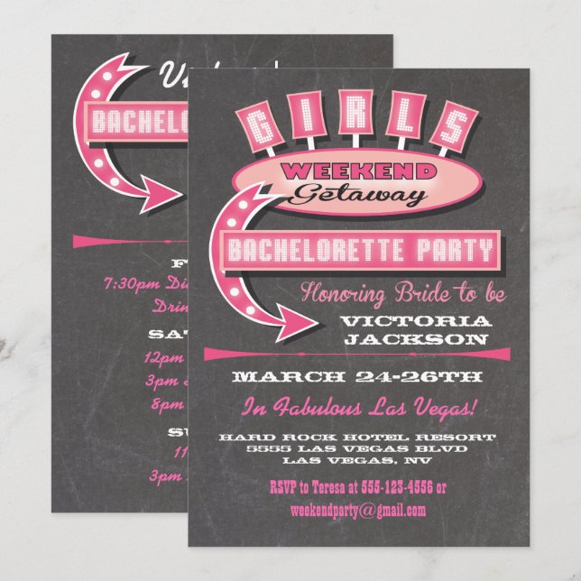 Girls Weekend getaway itinerary Invitations (Front/Back)