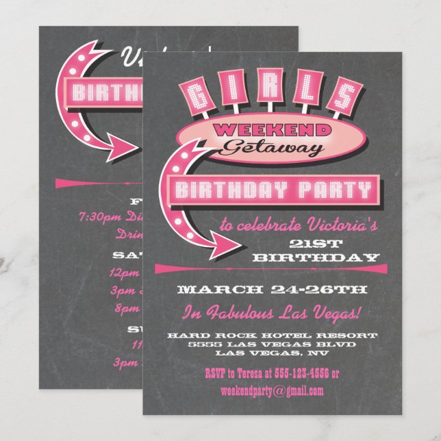 Girls Weekend getaway itinerary Invitations (Front/Back)