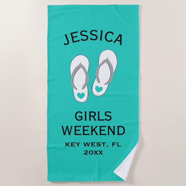 Girls weekend getaway trip custom destination beach towel (Front)
