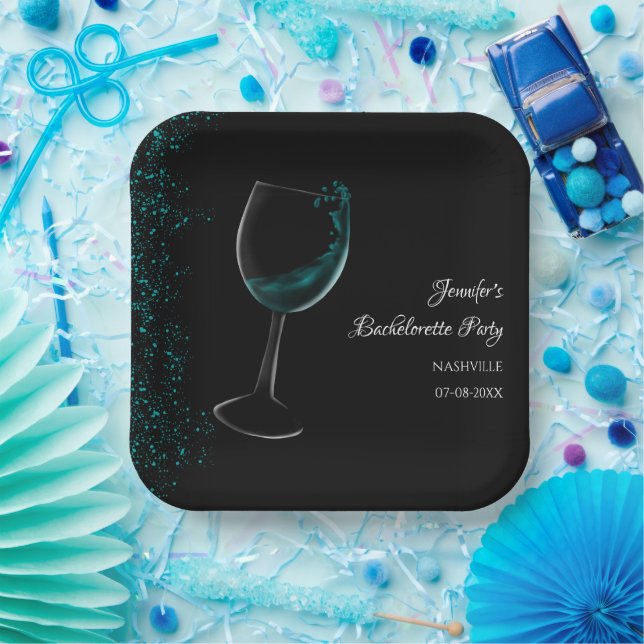 Girls weekend mocktail bachelorette party blue paper plate (Party)
