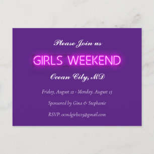 GIRLS WEEKEND Neon LED Sign Custom Invitation Postcard