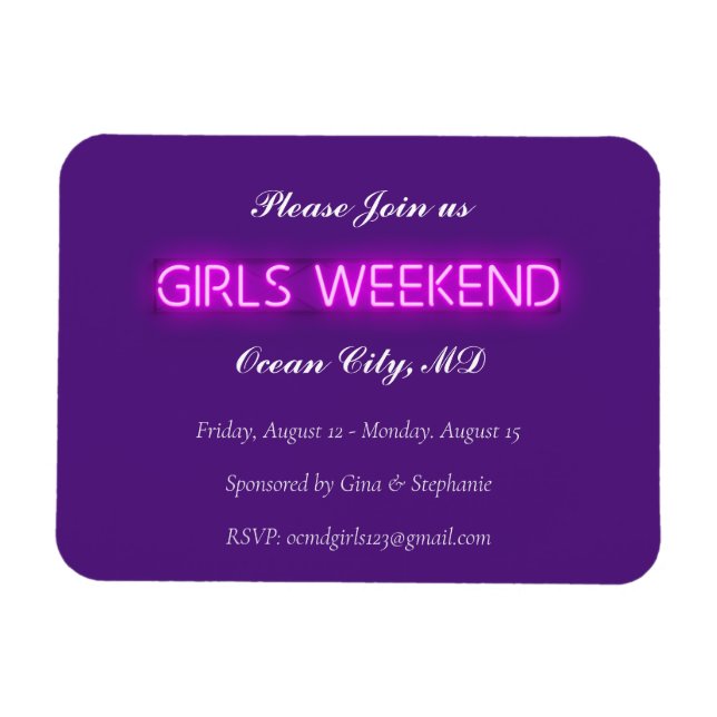 GIRLS WEEKEND Neon LED Sign Invitation Postcard Magnet (Horizontal)