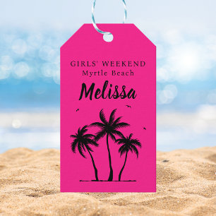 Girls Weekend Pink and Black Palm Tree Gift Tag