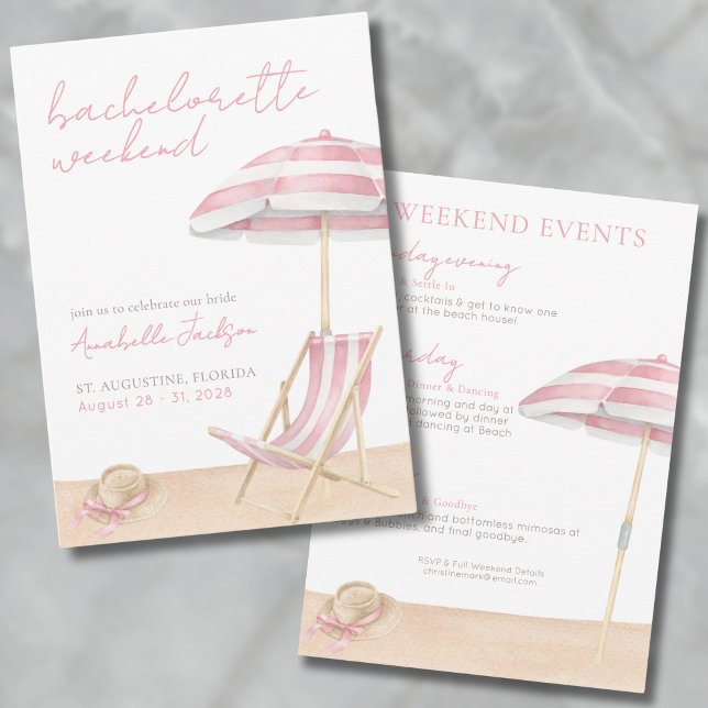 Girls Weekend Pink Beach Bachelorette Party Invitation (Girls Weekend Beach Bachelorette Party Invitation)