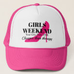 Girls weekend pink stiletto bachelorette party trucker hat<br><div class="desc">Girls weekend pink stiletto bachelorette party Trucker Hat. Cool cap for friends,  family,  bride,  bridal crew,  bridesmaids etc. Add your own destination,  year and quote.  High heels shoe silhouette with elegant text template.</div>