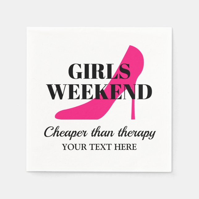 Girls weekend pink stiletto cocktail party napkin (Front)