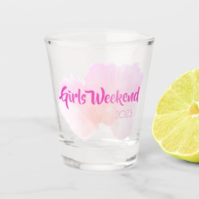Girls Weekend Pink Watercolour Fun Custom Gift Shot Glass (Front)