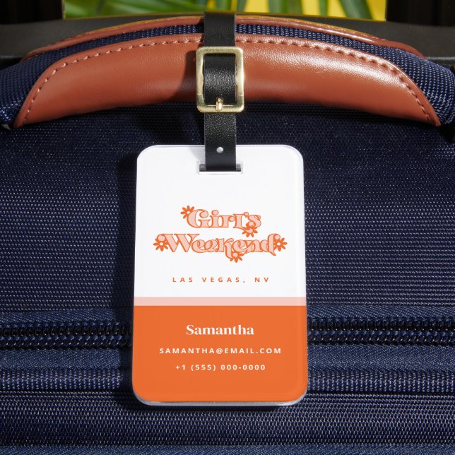 Girls Weekend Retro Bachelorette Party Bride Luggage Tag (Front Insitu 2)