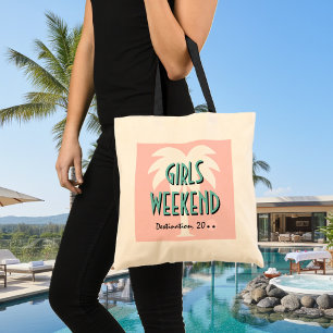 Girls weekend tote bag Coral pink palm tree