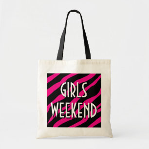 Girls weekend tote bag pink & black zebra print