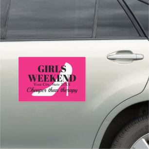 Girls weekend trip custom travel destination pink car magnet