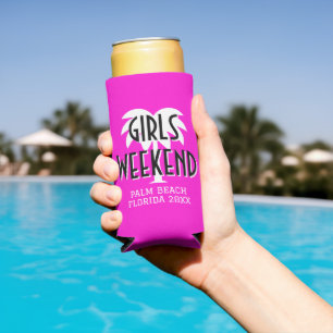 Girl's weekend trip personalised pink seltzer can cooler