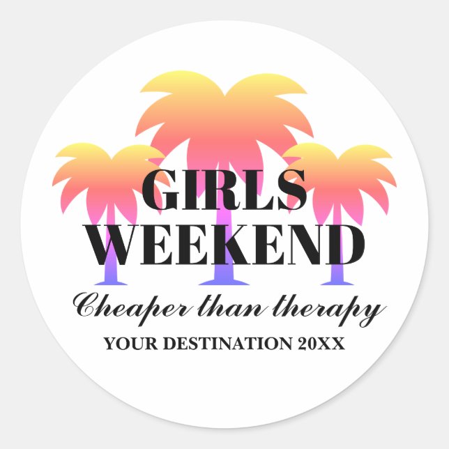 Girls weekend tropical palm trees Round Sticker (Front)