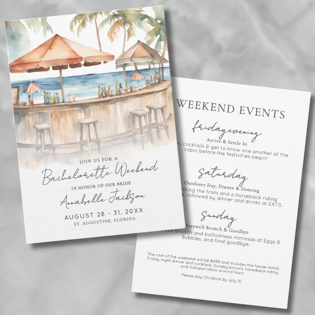 Girls Weekend Watercolor Beach Bachelorette Party Invitation (Girls Weekend Watercolor Beach Bachelorette Party Invitation)