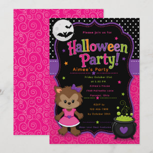 Girls Werewolf Halloween Party Invitation