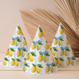 Girls Whimsical Blue Bow Lemon Amalfi Birthday Party Hat