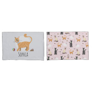 Girls Whimsical Cute Ginger Tabby Cat Name Kids Pillowcase