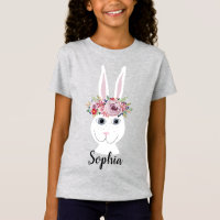 Girls Whimsical Floral EasterBunny Rabbit and Name