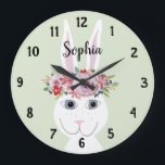 Girls Whimsical Floral Watercolor Rabbit and Name Large Clock<br><div class="desc">This whimsical and trendy kid's clock features a beautiful,  hand painted bunny rabbit with a floral wreath,  and a customizable background. This floral watercolor design also features a place for you to add your girl's name. Perfect for any kid's room or baby's nursery!</div>