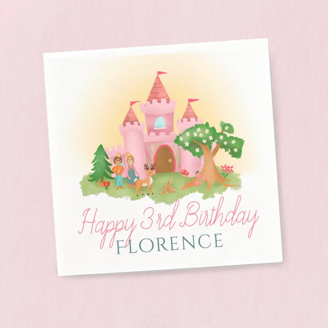 Girls Whimsical Pink Fairytale Princess Birthday Napkin (Creator Uploaded)
