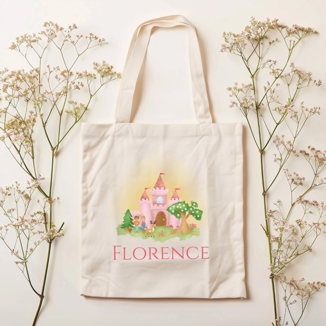 Girls Whimsical Pink Princess Castle Kids Tote Bag (Creator Uploaded)
