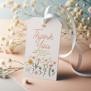 Girls Whimsical Two Wild Boho Wildflower Birthday Gift Tags