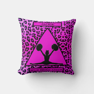 Girls "Wild About Cheer" Pink Leopard   Cushion
