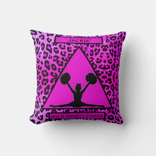 Girls "Wild About Cheer" Pink Leopard   Cushion (Front)